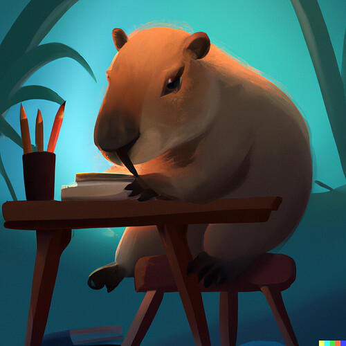 DALL·E 2022-08-20 14.47.41 - A capybara doing homework, digital art